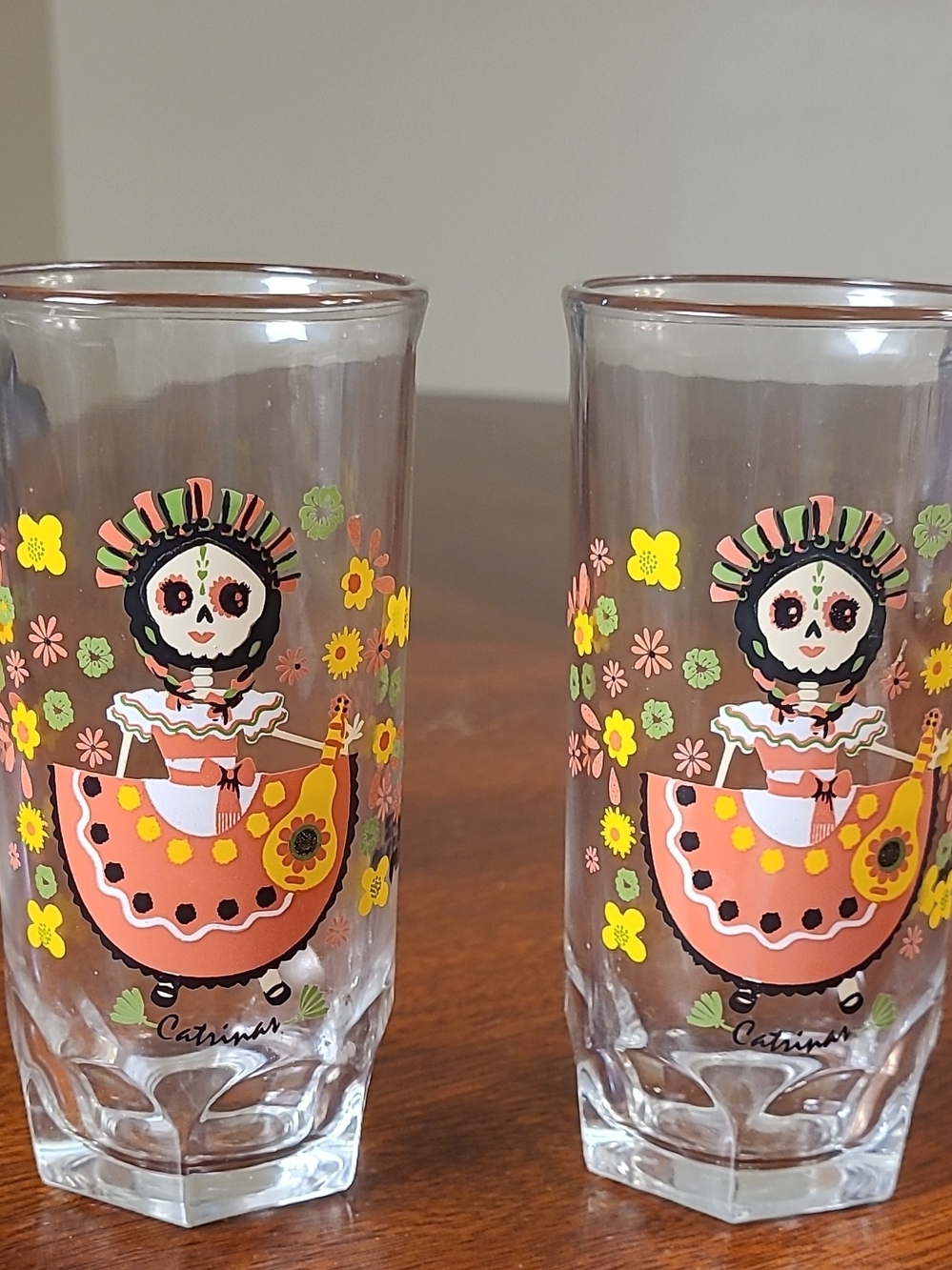 Vintage Don A Maria Catrinas Day Of The Dead Floral Glass Faceted Tumbler